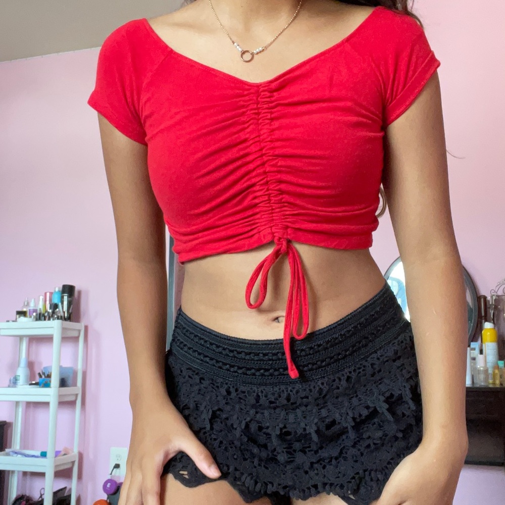 Red Ruched Crop Top